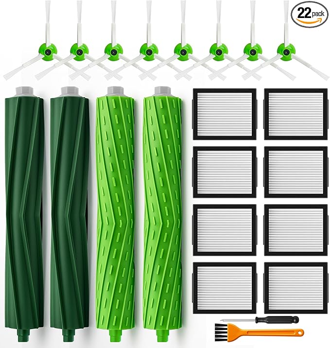 Bluevisk 22 Replacement Parts for iRobot Roomba i7 i7+ i2 i3 i3+ i4 i4+ i6 i6+ i8 i8+ J7 J7+ J9 E5 E6 E7 I,E & J Series Vacuum Cleaner,8 HEPA 8 Side Brushes 4 Rubber Roller Brush,1 Clean Brush