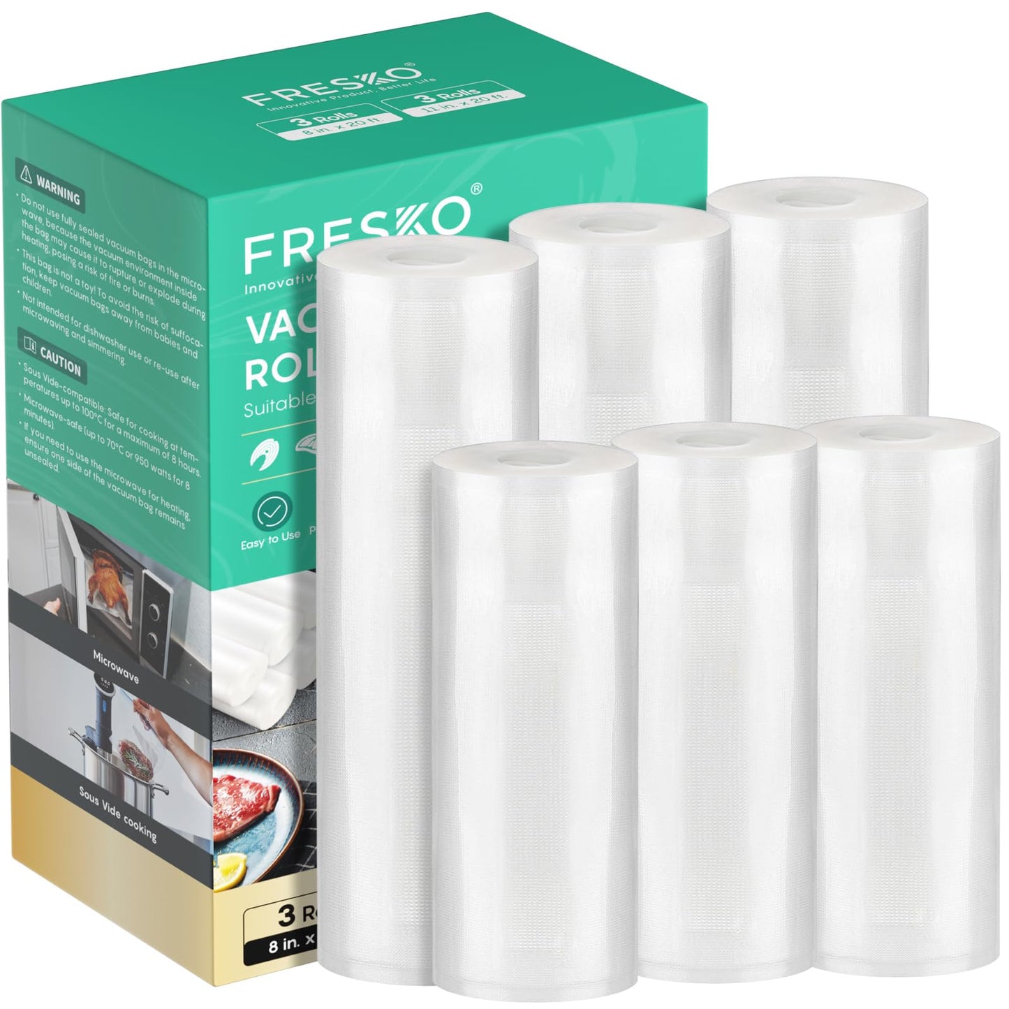 FRESKO 8"x20' Vacuum Sealer Bags for Food, 2 Rolls