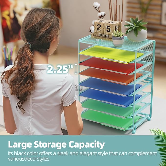 Simple Trending 2 Pack 8 Tier Letter Tray Paper - Mesh Desk File Organizer for Office School Desktop, Blue