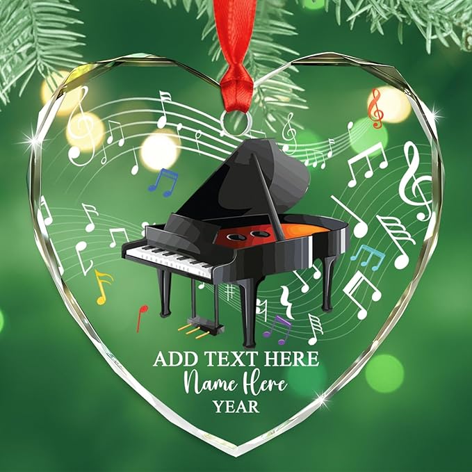 Personalized Drum Musical Instrument Glass Ornament, Customized Year Text Name Christmas Ornaments Gift for Drummer Husband Wife Dad Mom Kids, Unique Drum Set Glass Christmas Ornament for Birthday