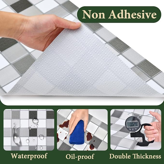 Drawer and Shelf Liner for Kitchen Cabinet: 17 in X 30 Ft Non Slip Waterproof Shelf Paper Non Adhesive Refrigerator Liners Gray Mosaic Easy Liners for Bathroom