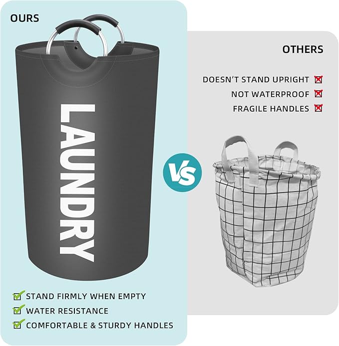 StorageRight 90L Large Laundry Basket, Laundry Hamper, Dirty Clothes Hamper for Laundry, Collapsible, Waterproof Laundry Baskets with Foam Protected Aluminum Handles for Laundry, Dorm, Family (Grey)