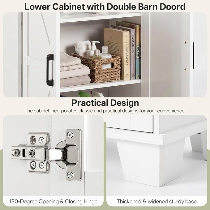 Farmhouse Bathroom Storage Cabinet, 67.9" Tall Freestanding Cabinet with 7 Adjustable Shelves & Barn Doors, Multipurpose Pantry Cupboard for Kitchen, Bathroom, Living Room, Dining Room