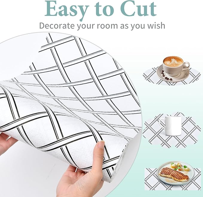 Drawer and Shelf Liner for Kitchen Cabinet: 17 in X 30 Ft Non Slip Waterproof Shelf Paper Non Adhesive Refrigerator Liners Black and White Squares Easy Liners for Bathroom