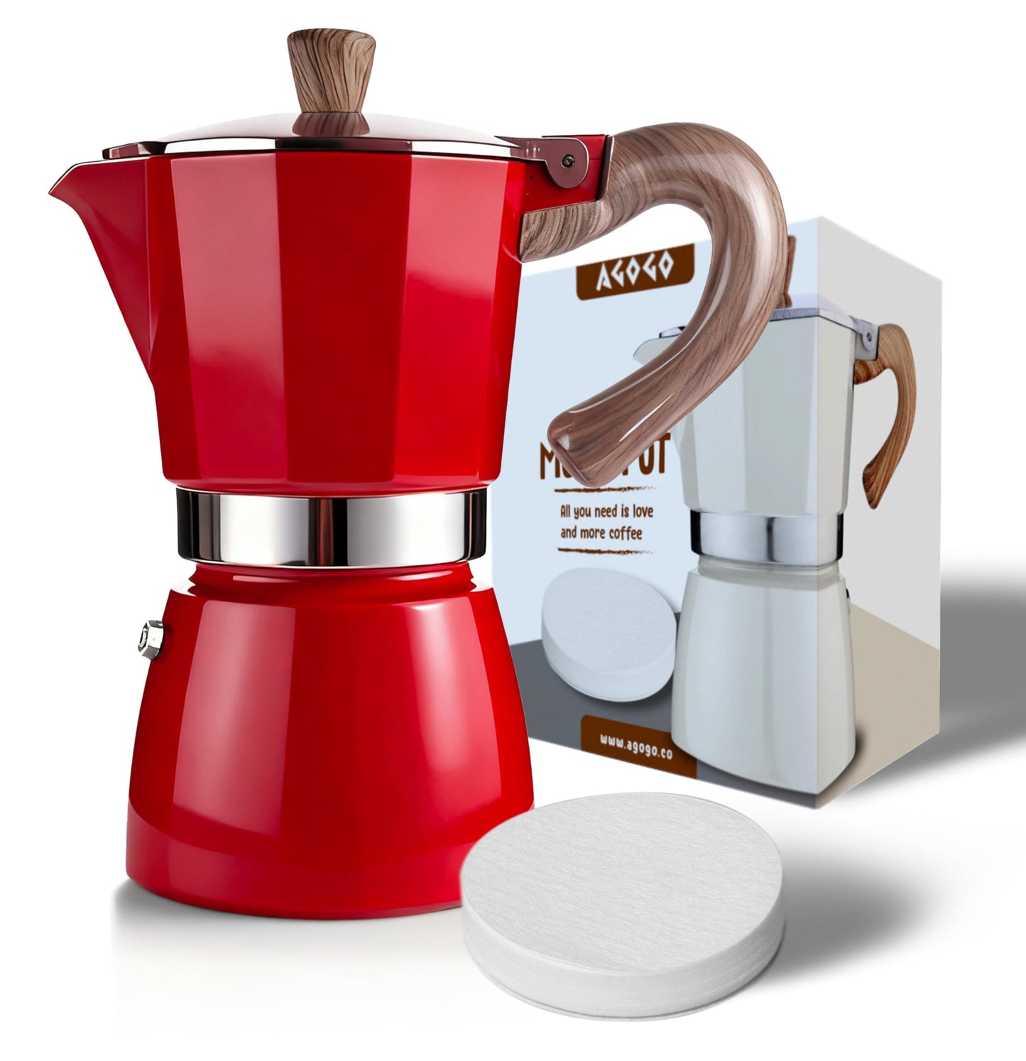 AGOGO Moka Pot Stovetop Espresso Set & Cuban Coffee Maker 6-Cup/300ml Blue
