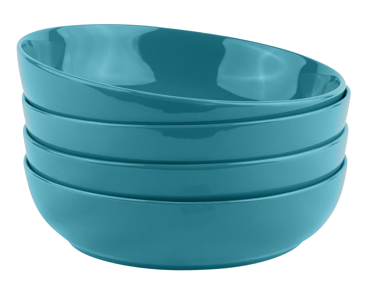 KooK Pasta Bowl, Salad Bowls, Soup, Serving Bowls, Ceramic, Large Capacity, Microwave & Dishwasher Safe, Set of 4, 40 Oz,(Red)