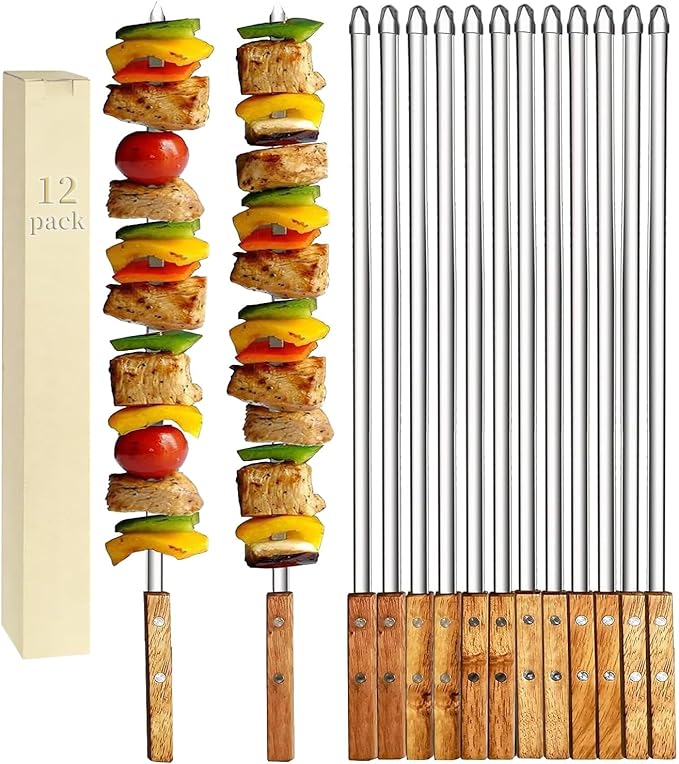Vokop 12 Pack Kebab Skewers 22 Inch Stainless Steel Grilling Skewer