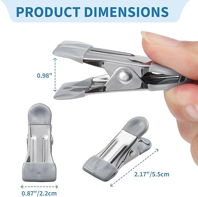 Clothes Pins Heavy Duty Out Door 30 Pack,Chip Clips 2.17 Inch, Bag Clips, Clothespins,Chip Clips Bag Clips Food Clips for Laundry, Bag Clips for Food Clips for Hanging Stainless Stee(Gray)