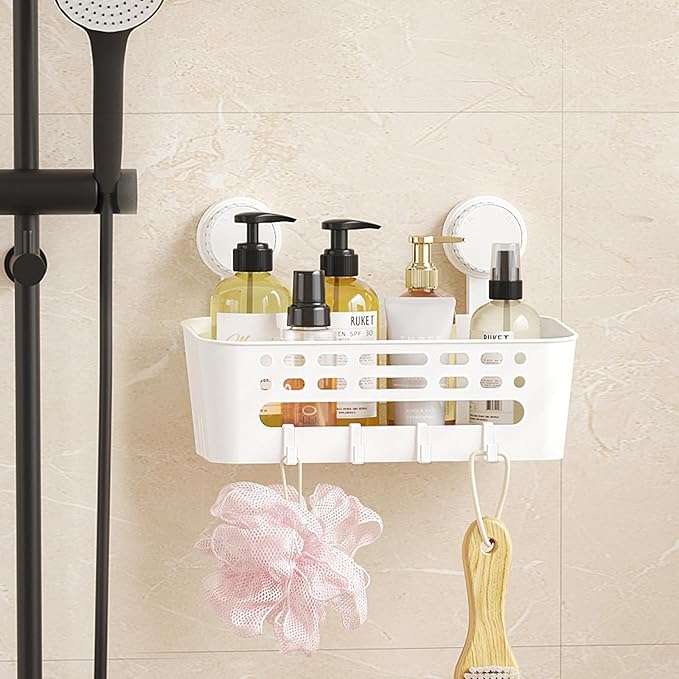 Lifewit Shower Caddy Suction Cup, NO-Drilling Bathroom Organizers and Storage Rack for Inside Shower, Plastic Removable Shower Shelves for Shampoo Strong Vacuum Suction, 26 cm/10 inch Long, 1 Pack