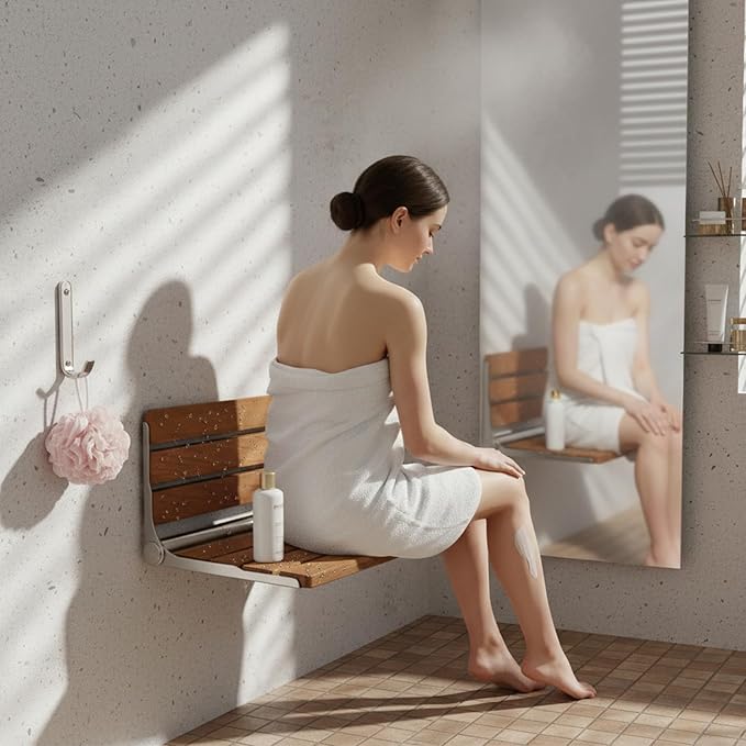 Foldable Shower Seat Wall Mounted, Folding Shower Bench for Small Shower Spaces, 400lbs Max Load for Inside Shower, 16"