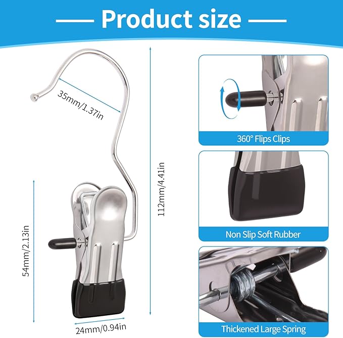30 Pack Heavy Hanger Clips for Closet, Laundry Hooks Hanging Clips with, Clothespin for Clothes Pants,Clothes Pins Multi-Purpose Clip Big Hangers & Pants Clip Hangers for Hats Socks Towels Travel