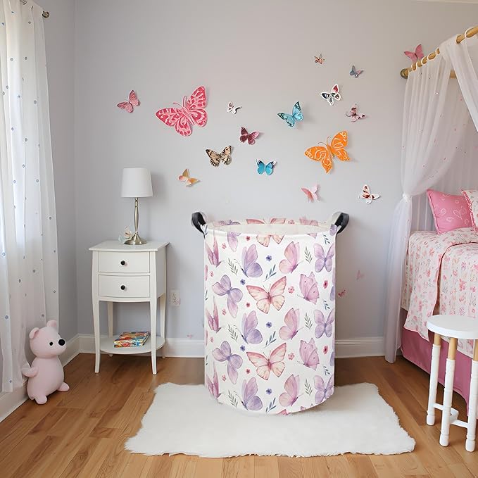 HIYAGON Butterfly Baby Laundry Basket Baby Hamper for Nursery Girl Kids Butterfly Hamper Cute Kids Toys Storage Bin Organizer Butterfly Room Decor for Home(Watercolor Butterfly)