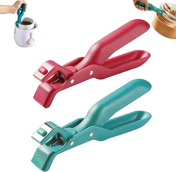 Hot Plate Grippers, Hot Plate Gripper Lifters Tongs, Multi-function Anti-Scald Bowl Clip, Silicone Non-slip Hot Dish Plate Holder, Kitchen Utensil for Bowls,Pans,Dishes (Red-2pcs)