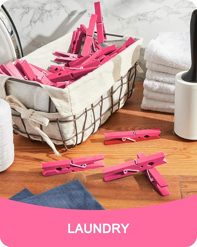 Pink Clothes Pins for Baby Shower 2.9" 50 Pack (Colored Clothespins Cheer Pin for Backpacks Decorations Team Games Decorative Crafts Pegs Photos Pictures Decoration Clip Clothing Hanging Closepins)