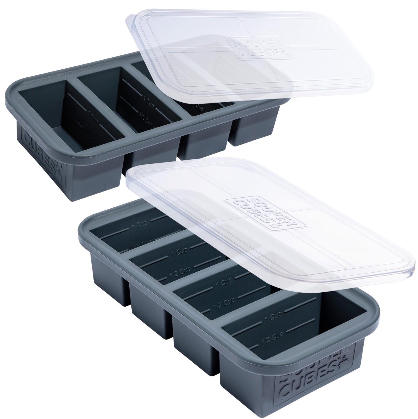 Souper Cubes 1 Cup Silicone Freezer Molds with Lids, Aqua, 2-Pack