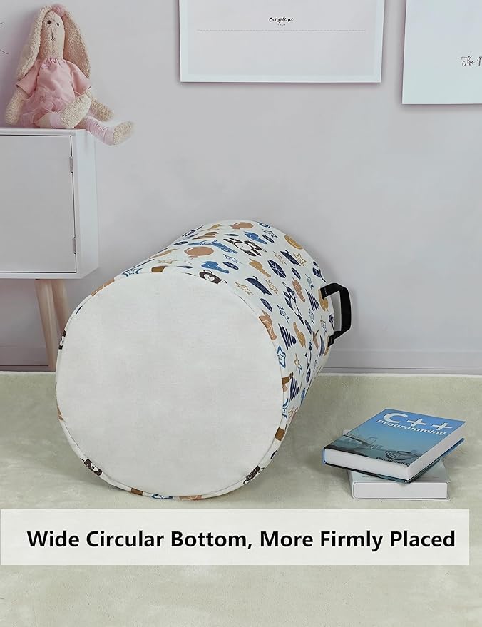 QUEENLALA Large Storage Basket,Laundry Hamper/Bathroom/Home Decor/Collapsible Round Storage Bin,Boys and Girls Hamper/Boxes/Clothing(Round-Colorful Bear)