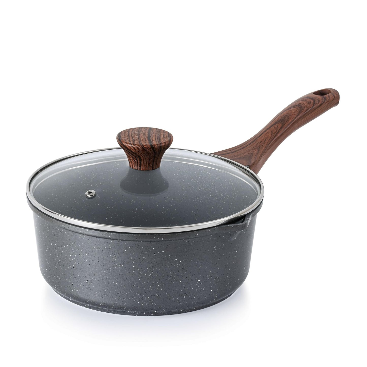SENSARTE White Ceramic Nonstick Saucepan with Lid Set, Small Cooking Pot with Stay Cool Handle, Induction Compatible Saucepot, White Granite Coating, PFOA/PFAS Free, 1.5 + 2.5QT