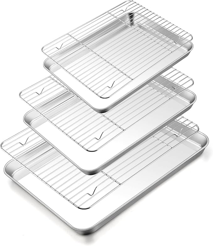 TeamFar Baking Sheet with Rack Set, 3 Pans + 3 Racks, 19.6/16/12.5 Inch