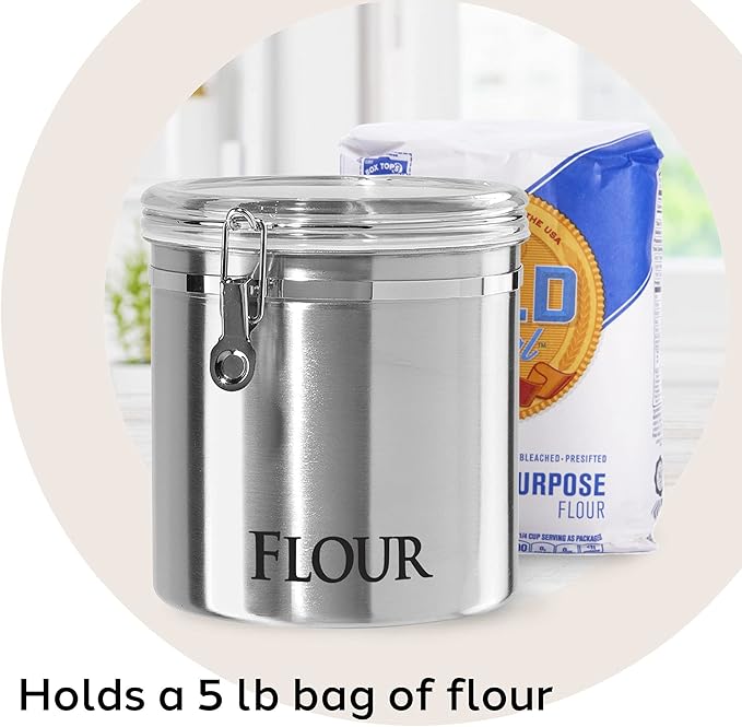 Oggi Jumbo 8" Stainless Steel Flour Clamp Canister - Flour & Food Storage