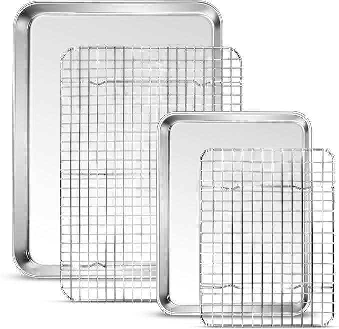 P&P CHEF 16 + 10.4 Inch Cookie Baking Sheet Pan with Wire Rack,4 Pcs