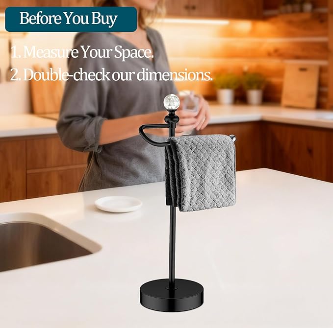 Bath Hand Towel Holder Stand, 2 Pack Stainless Steel Black Towel Rack Hand Holder for Bathroom, Small Countertop Free Standing Hand Towel Rack with Heavy Base (Matte Black, 2 Pack)