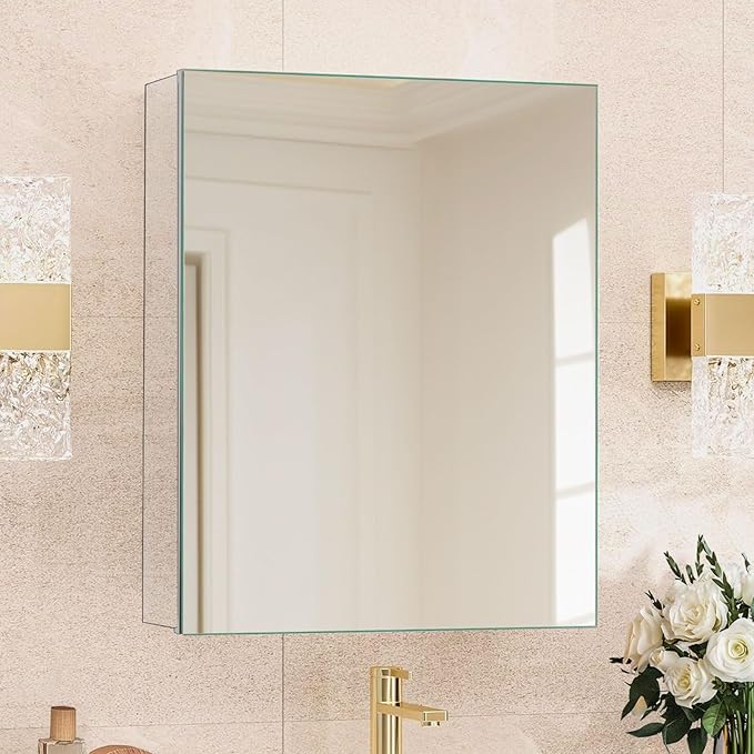 20 x 26 Inch Medicine Cabinet Mirror,Bathroom Mirror Cabinet with Adjustable Shelves,Aluminum Silver Medicine Cabinets for Bathroom,Recessed or Wall Mounted Medicine Cabinets
