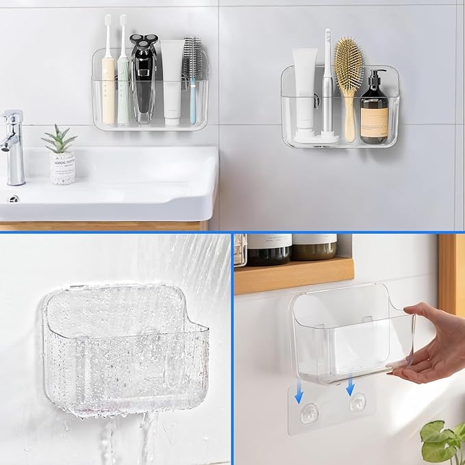 Diesisa 2pc Acrylic Wall Mount Organizer, Acrylic Adhesive Organizer, Clear Shelf, Bathroom Shelves for Wall,No Drilling Hang Walls,with Self Adhesive Tape, for Bathroom, Kitchen, Living Room