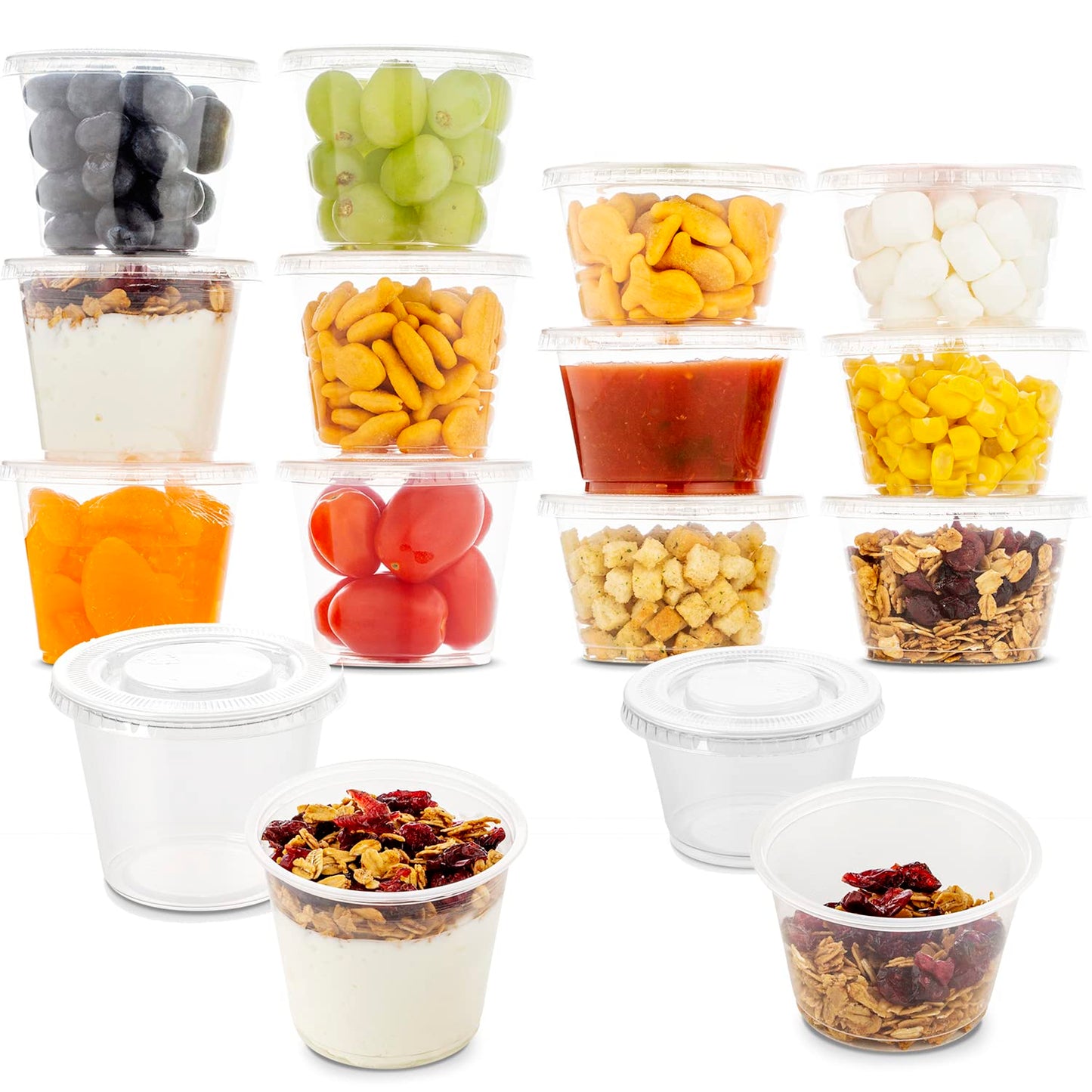 DuraHome Food Storage Containers with Lids 8oz, 16oz, 32oz Freezer Deli Cups Combo Pack, 70 Sets BPA-Free Leakproof Round Clear Takeout Container Meal Prep Microwavable (70 Sets - Mixed sizes)