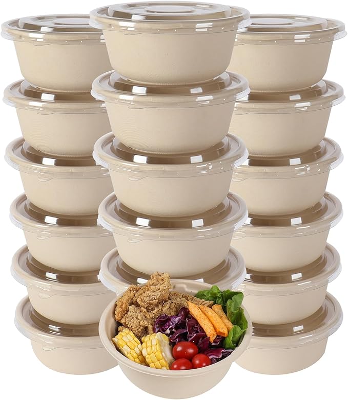 JAYEEY 25 oz Disposable bowls with lids food storage Plant Fibers 50 Pack