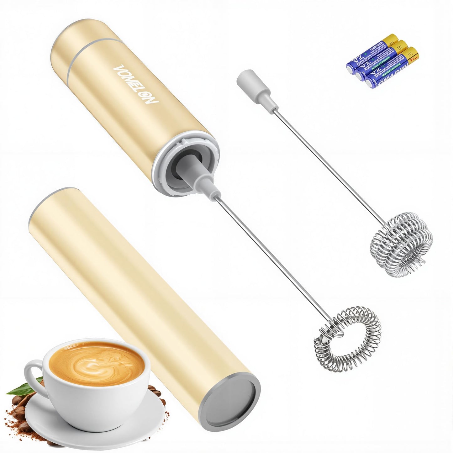 Electric Milk Frother Handheld,Travel Coffee Drink Mixer Batteries Included, 304 Stainless Steel Whisk for latte Cappuccino,Bulletproof Coffee Hot Chocolate,Egg White