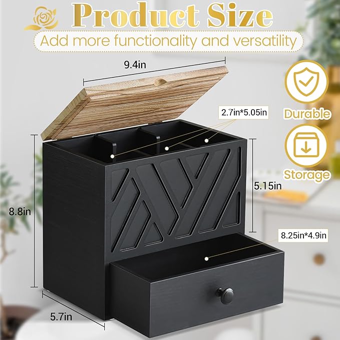 Tampon Holder for Bathroom Decor, Feminine Product Organizer with Lid and Drawer, Shark Week Tampon Storage, Wood Pad and Tampon Organizer for Toilet Organizer, Bathroom Accessories Box for Girl Stuff