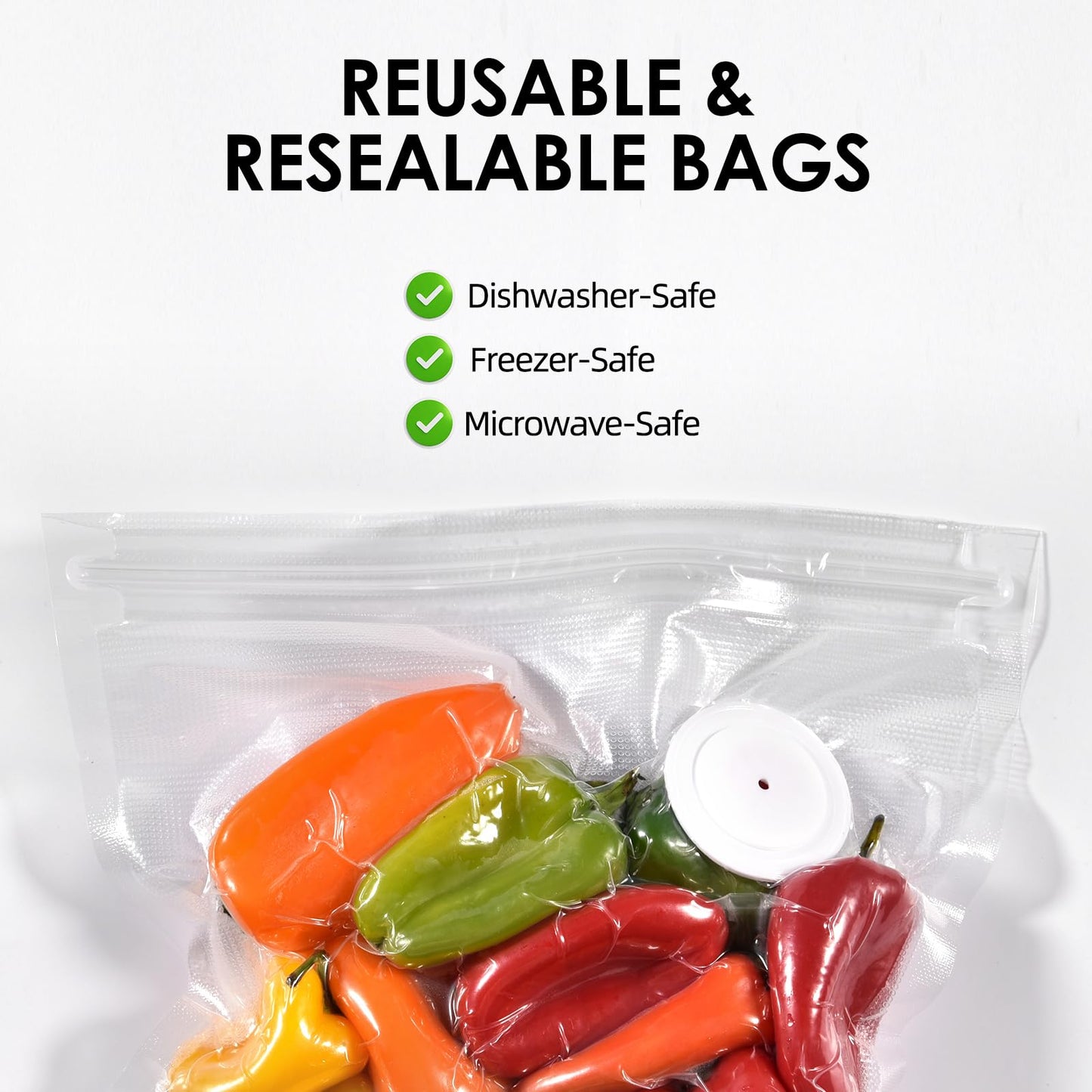 VENMATE Reusable Vacuum Sealer Bags, 15 Pack BPA-Free 10×11 Inch, Leak-Proof, Freezer Microwave Sous Vide Safe, ideal for storing snacks, spices, meat, fruits and vegetables