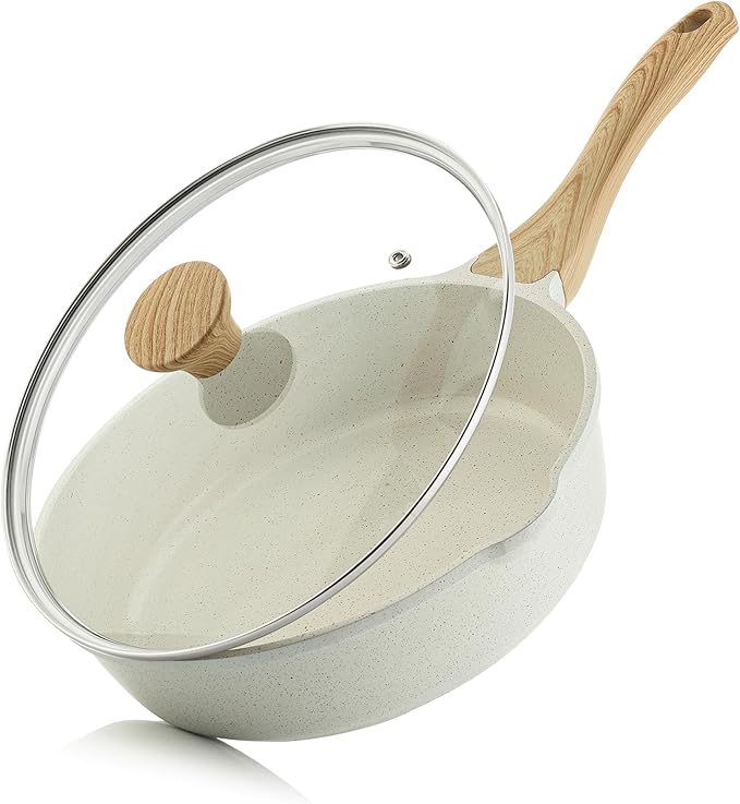 SENSARTE Nonstick Skillet, Deep Frying Pan 10/11/12-inch, Saute Pan with Lid, Stay-cool Handle, Healthy Stone Cookware Cooking Pan, Induction Compatible (10-Inch/3.5QT)