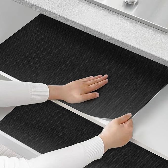 Shelf and Drawer Liner for Kitchen Cabinets Non-Adhesive, Strong Grip Non-Slip Thickened Cabinet Liners for Shelves, Waterproof Mats for Dresser Cupboard, Black, 12 in x 30 Feet