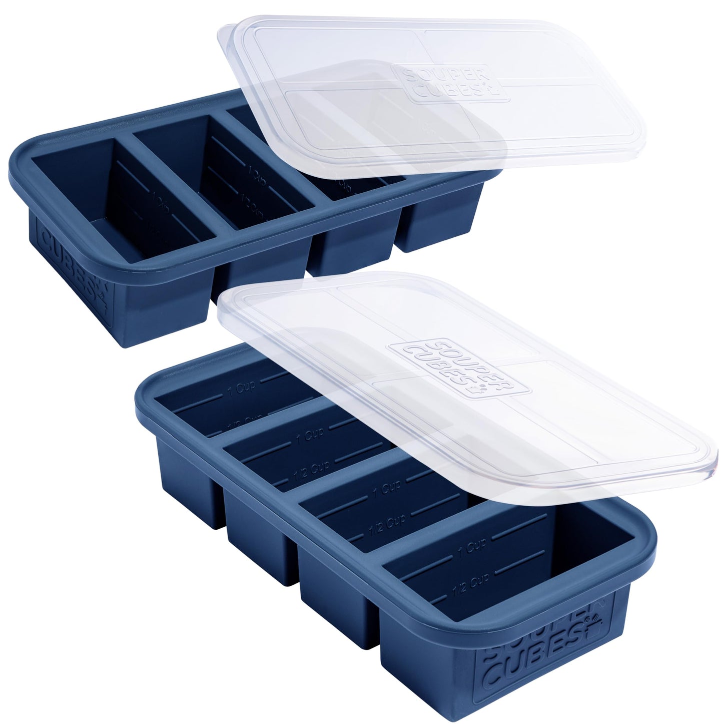 Souper Cubes 1 Cup Silicone Freezer Molds with Lids, Aqua, 2-Pack