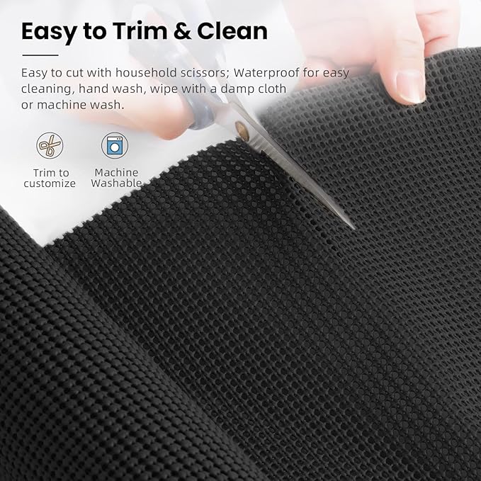 BAGAIL Drawer and Shelf Liner, 12 in X 20 Ft Non-Adhesive Shelf Liners for Kitchen Cabinets, Thick Strong Grip Liners for Desk, Shelves, Bathroom Drawers, Cabinet Protection - Black