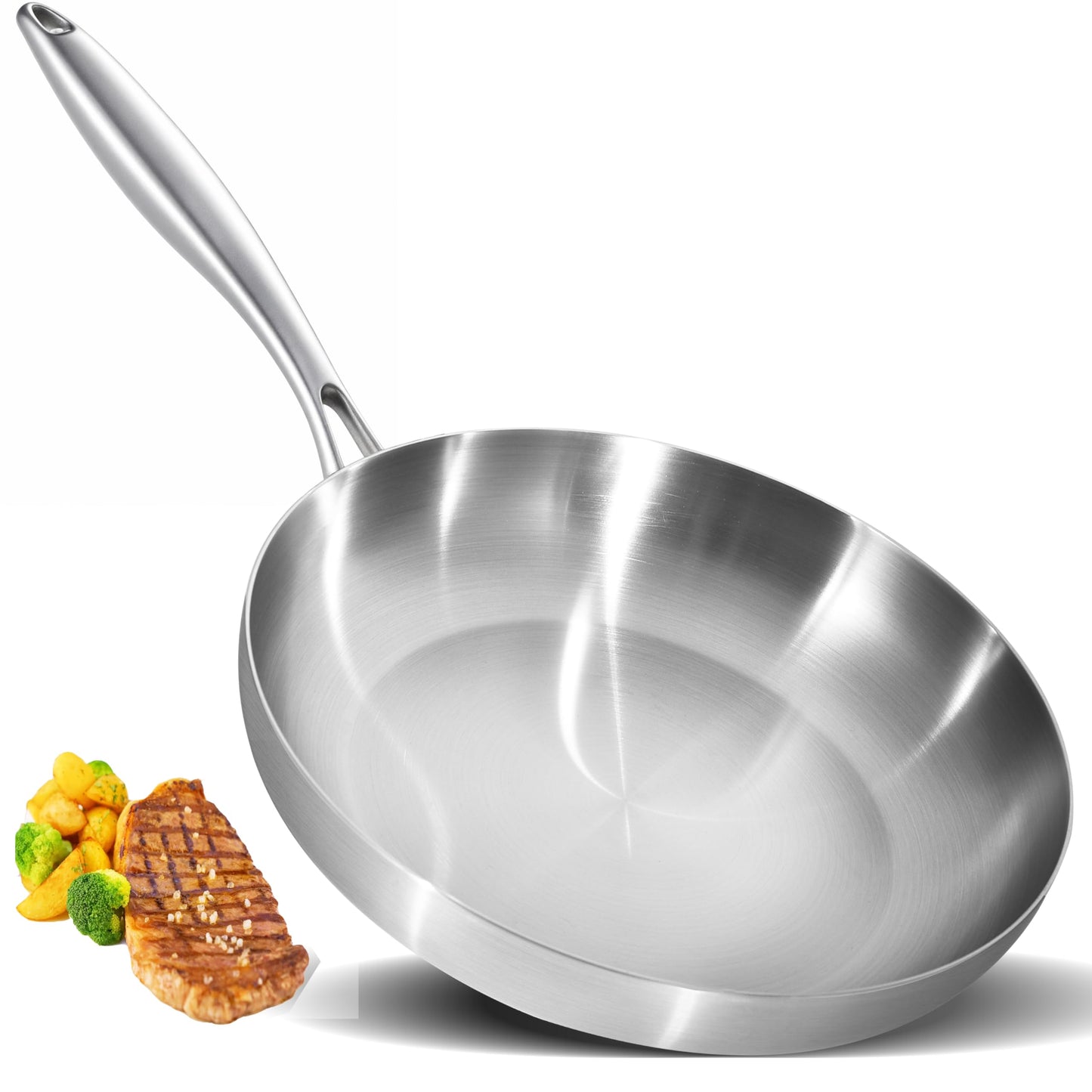 LOLYKITCH 9.5 Inch Small Stainless Steel Pan | Tri-Ply | PFOA & PTFE Free