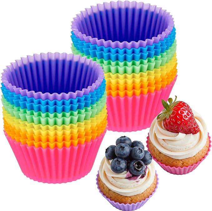 Laexepelle 24 Pack Reusable Silicone Cupcake Baking Cups, 2.96 inch
