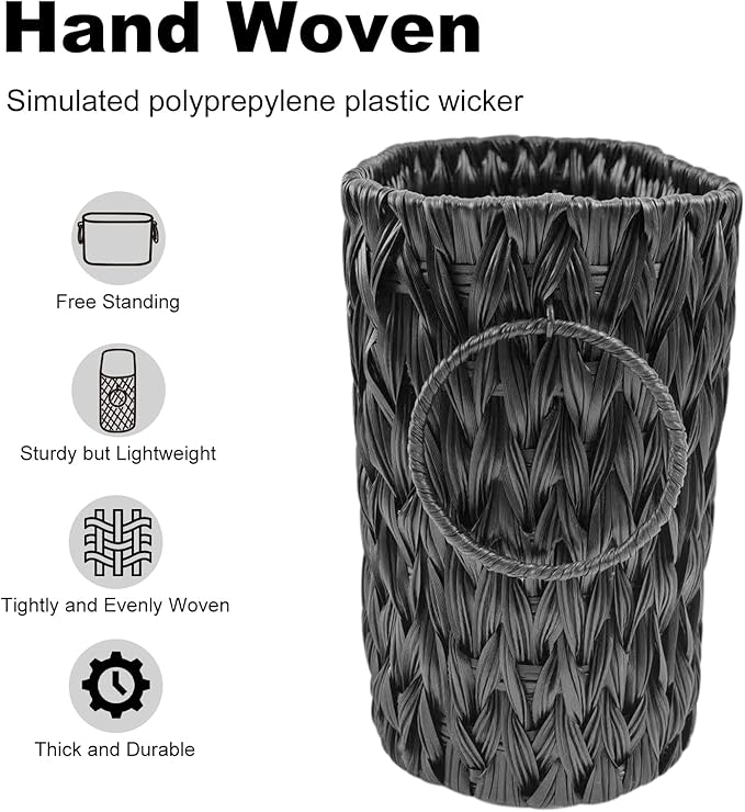 Black Toilet Paper Storage Basket,Large Free Standing Toilet Paper Organizer,Waterproof Narrow Wicker Basket for Bathroom,Under Sink,or Cabinet