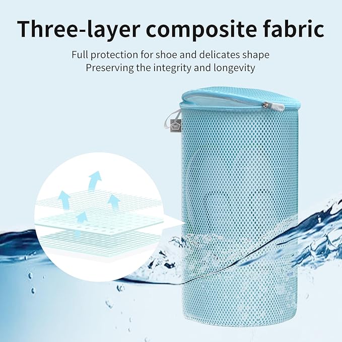 Kimmama Shoe Washing Machine Bag, Shoe Bag for Washing Machine, Mesh Laundry Bags for Sneakers, Footwear, Trainers, Slippers, Blue Sandwish Net, 8x15"