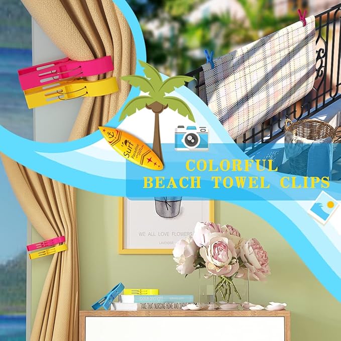 Danmu Beach Towel Clips,Beach Clips,Cruise Essentials,Towel Clips for Beach Chairs Cruise, Heavy Duty Clothes Pins-Keep Your Towel from Blowing Away, Beach Accessories for Vacation Must Haves
