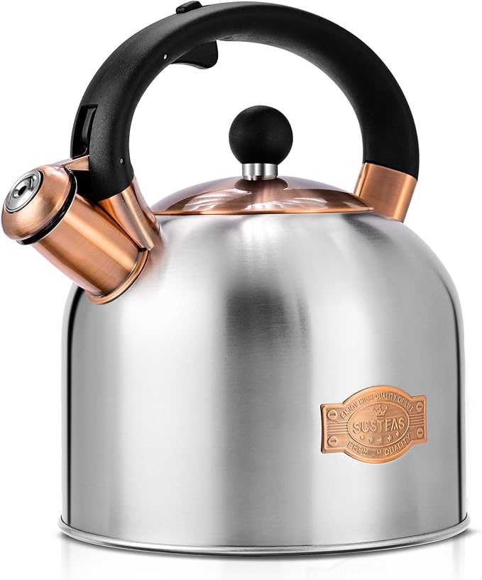 SUSTEAS Tea Kettle - 3.17QT Stainless Steel Whistling Tea Pot, Silver