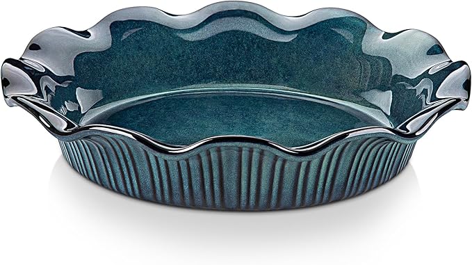 vancasso Stern Ceramic Pie Pan, 9 inch Pie Pans with Ruffled Edge, Deep Pie Dishes for Baking, Round Pie Plates for Apple, Quiche, Pot Pies, Tart, Oven & Dishwasher Safe, Set of 2, Blue