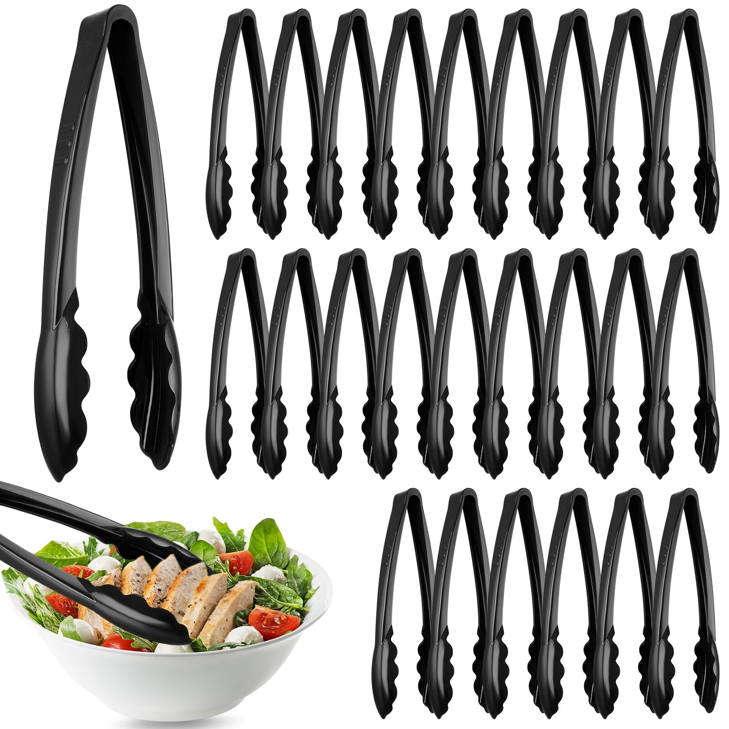 Tessco 80 Pcs Plastic Tongs, 9 Inch Disposable Serving Tongs,Black