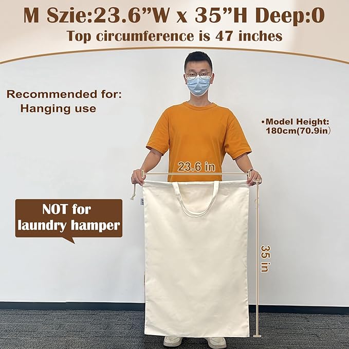 Canvas Laundry Bag with Handles & Drawstring 23.6"Wx35"H, Hanging Dirty Clothes Travel Bag, Heavy Duty Washable Laundry Sack (NOT Hamper Liner) - 2 Pack