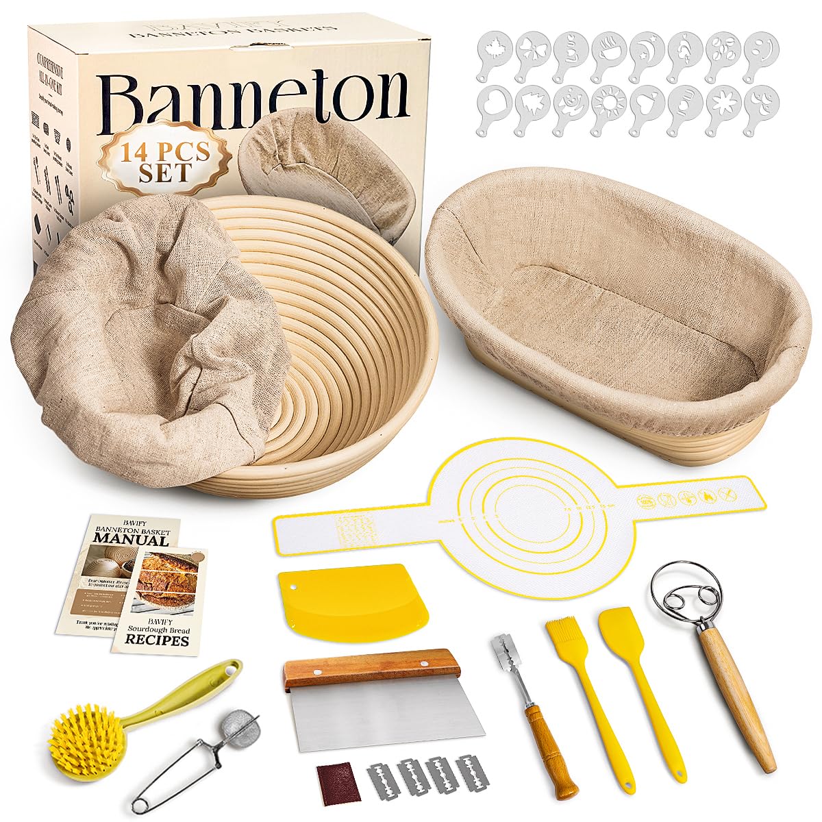 BAVIFY Sourdough Starter Kit, Banneton Bread Proofing Baskets Set