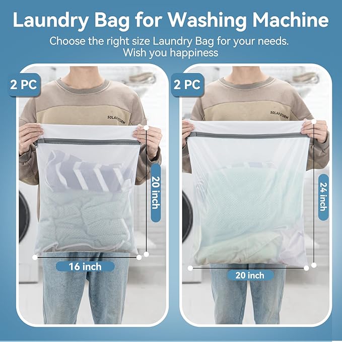 Large Mesh Laundry Bags for Delicates, 4Pcs Laundry Bags Mesh Wash Bags, Delicate Laundry Bag, Travel Clothing Storage Bags for Cruise, Camping, College (2XL,2L)