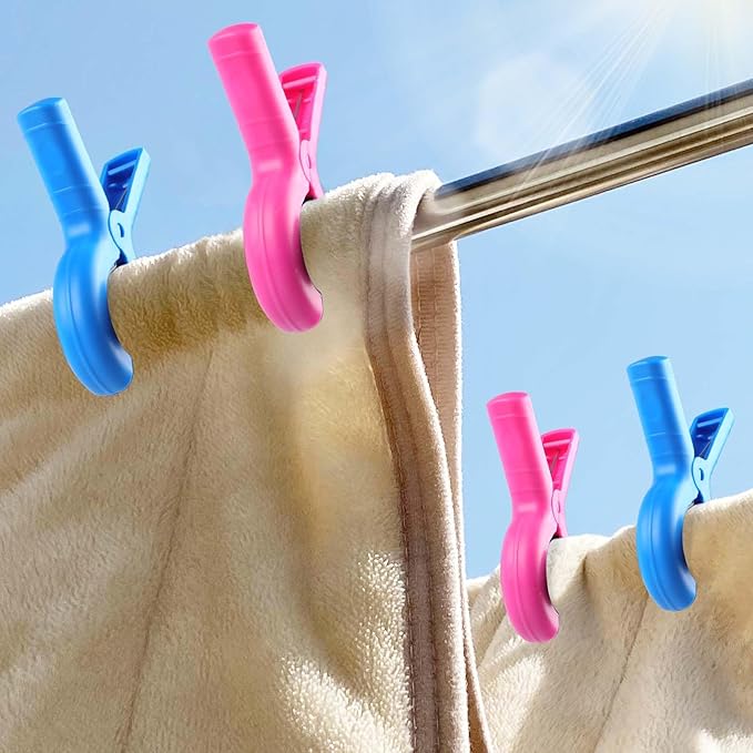 8 Pcs Beach Towel Clips for Beach Chairs, Towel Holder for Beach Chair Pool Chair on Cruise, Jumbo Size Heavy Duty Clothes Pins, Beach Chair Clips to Keep Your Towel from Blowing Away (Pink, Blue)