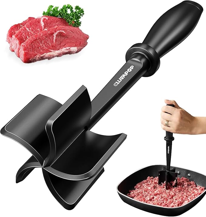 CLUEAPOP Heat Resistant Nylon Meat Chopper and Potato Masher, Safe for Non-Stick Cookware, 11-Inch,Heat Resistant Meat Masher for Hamburger Meat, Ground Beef Smasher, Potato Masher Tool