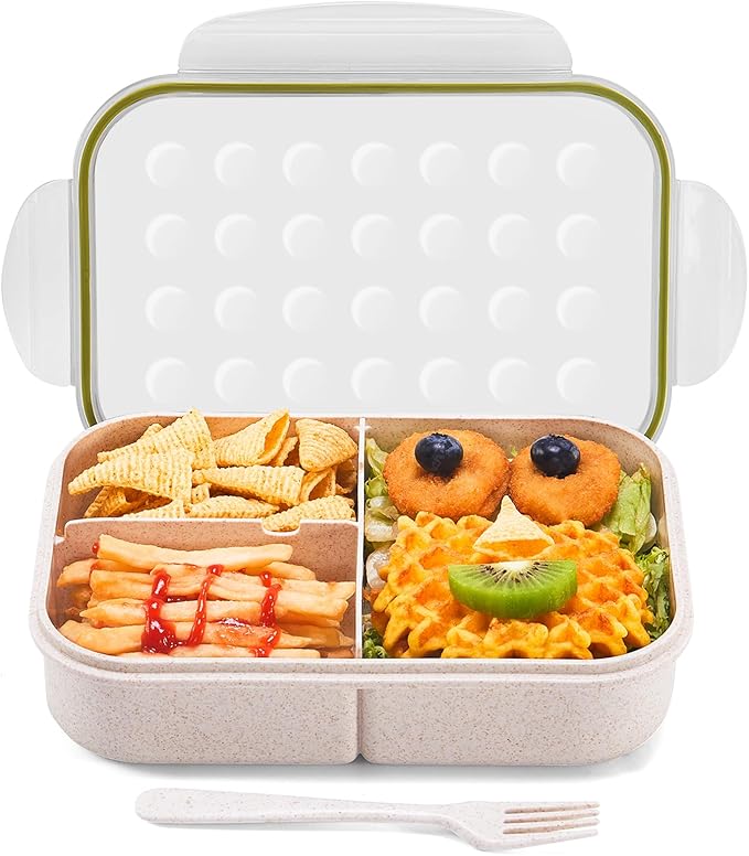 MISS BIG® Bento Lunch Box for Adults & Kids, 1900ml, 3 Compartments, White